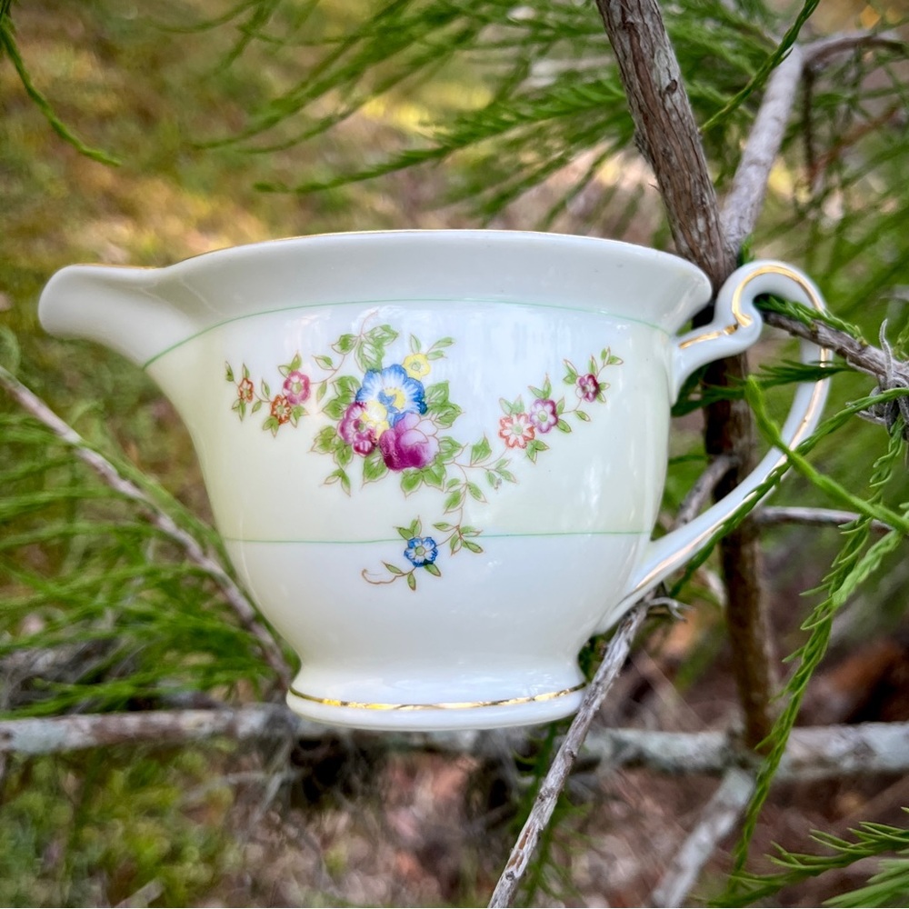 KONGO China STS Japan Floral Creamer Green Swirl Tan Border RARE Collectible - Picture 3 of 16